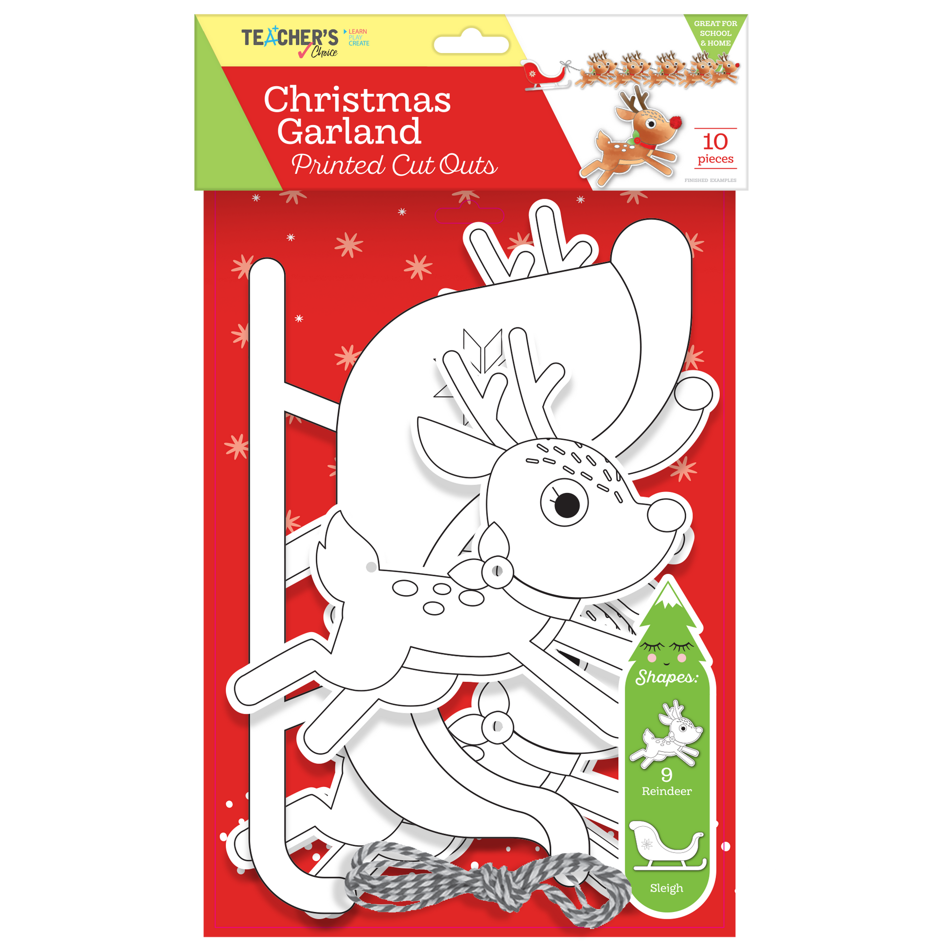 Firebrick Teacher's Choice Christmas Reindeer Garland Cut Outs 10pc Christmas