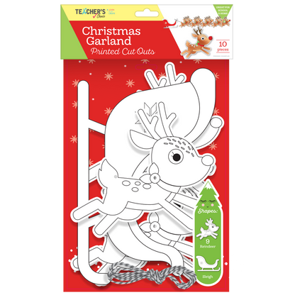 Firebrick Teacher's Choice Christmas Reindeer Garland Cut Outs 10pc Christmas