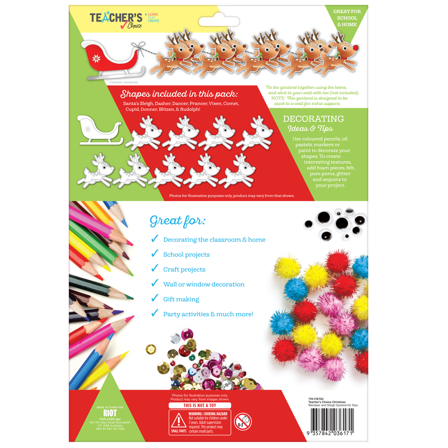 Dark Khaki Teacher's Choice Christmas Reindeer Garland Cut Outs 10pc Christmas