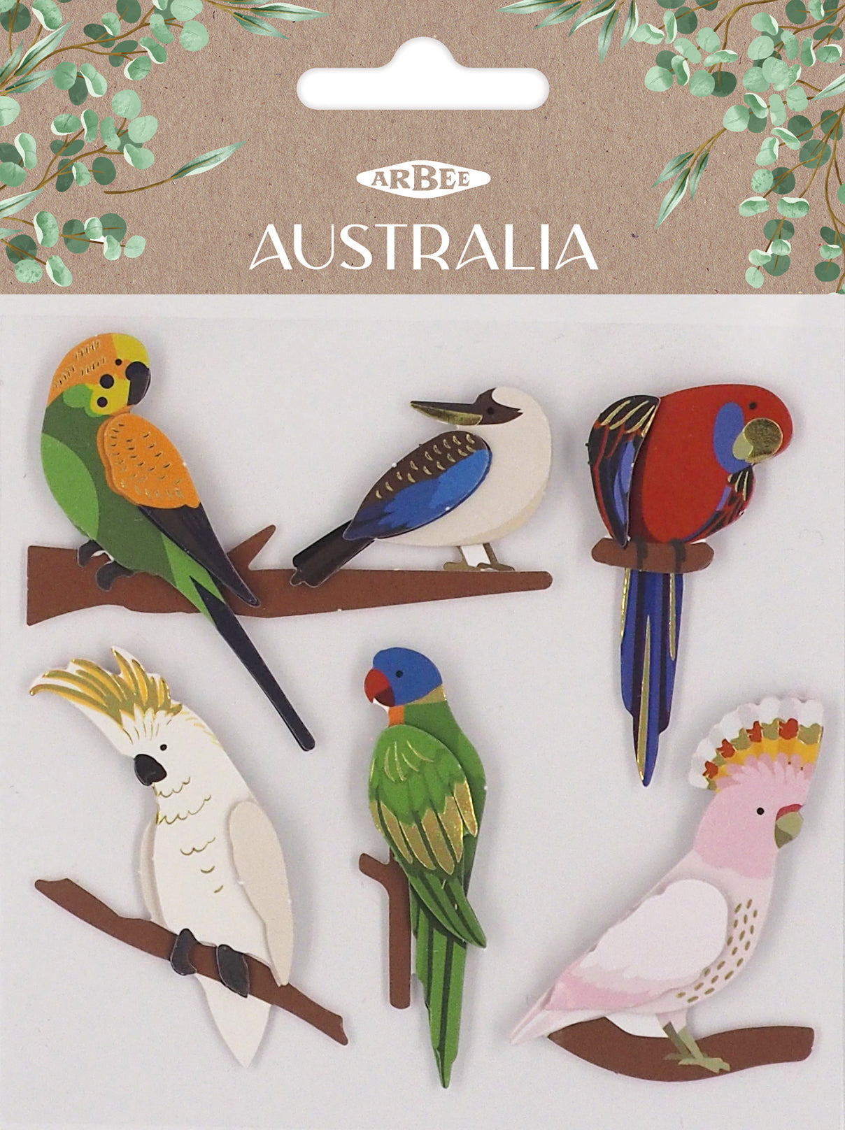 Light Gray Aarbee Aust Birds Stickers 6Pcs Paper Craft