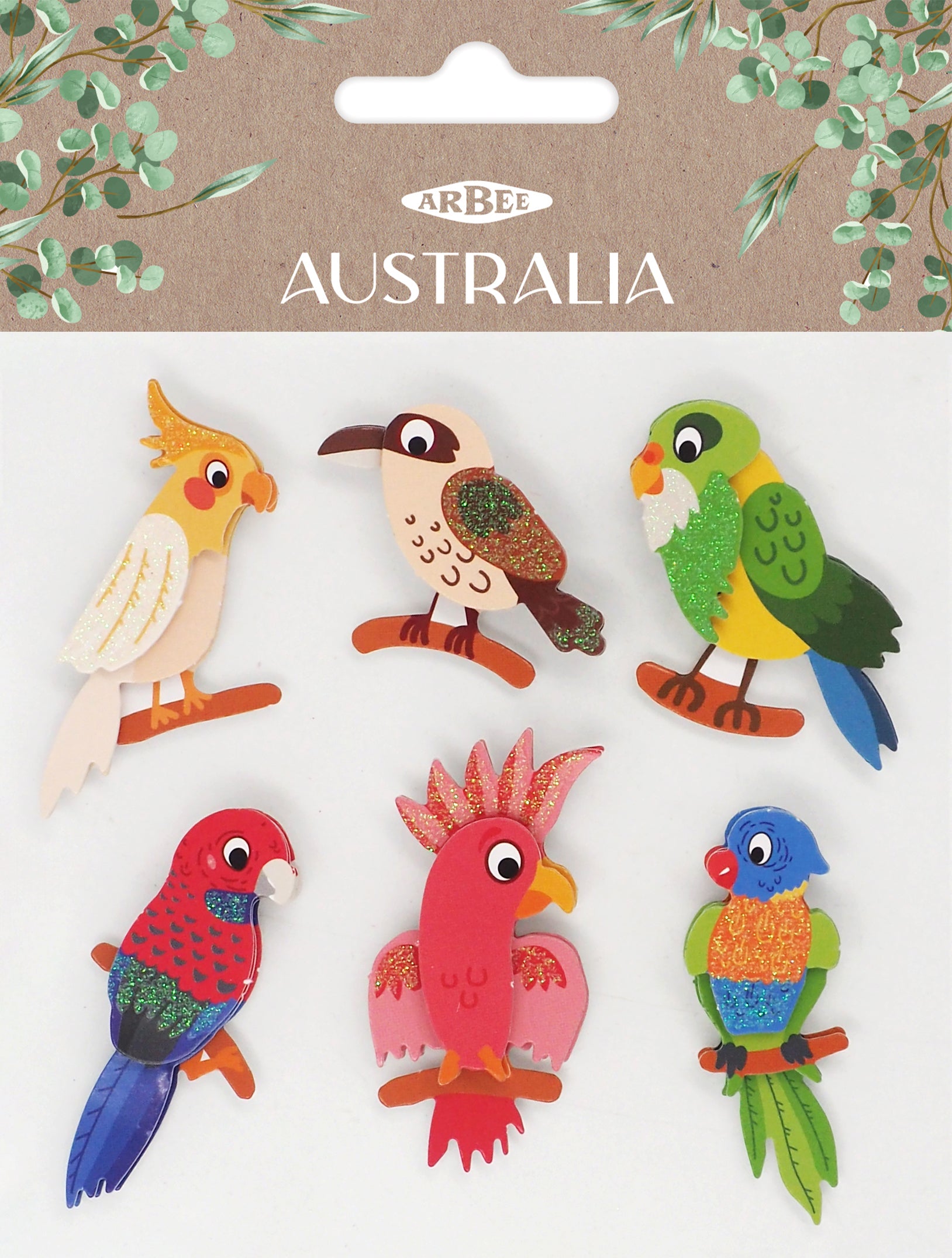 Lavender Aarbee Aust Parrots Stickers 6Pcs Paper Craft