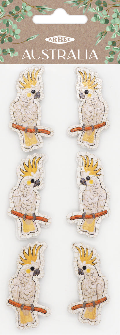 White Smoke Aarbee Australian Cockatoo Stickers 6Pcs Paper Craft