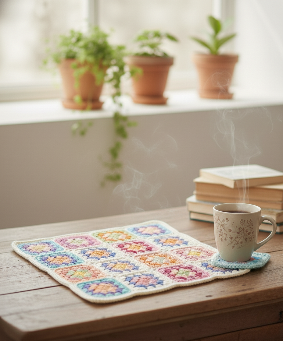Rosy Brown Yarn Crochet Squares 12Pc Crochet
