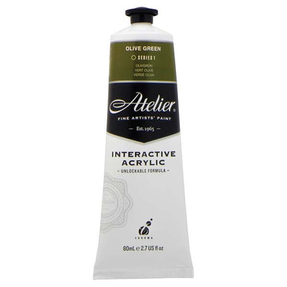 White Smoke Atelier Interactive Artists Acrylic Paint,  Olive Green S1 80ml Acrylic Paints