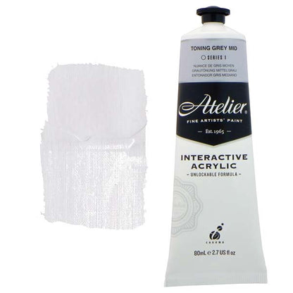 White Smoke Atelier Interactive Artists Acrylic Paint,  Toning Grey Mid S1 80ml Acrylic Paints