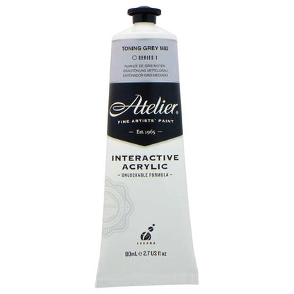 White Smoke Atelier Interactive Artists Acrylic Paint,  Toning Grey Mid S1 80ml Acrylic Paints