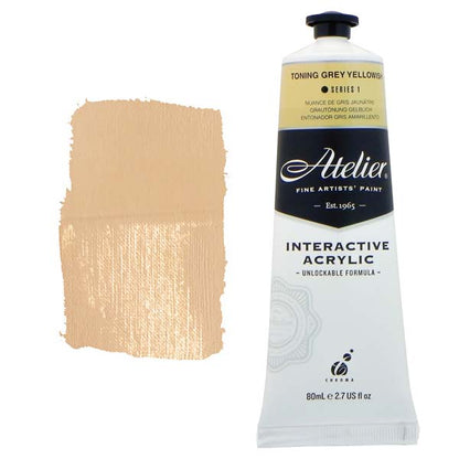 White Smoke Atelier Interactive Artists Acrylic Paint,  Toning Grey Yellowish S1 80ml Acrylic Paints