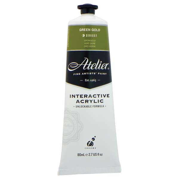 White Smoke Atelier Interactive Artists Acrylic Paint,  Green Gold S2 80ml Acrylic Paints