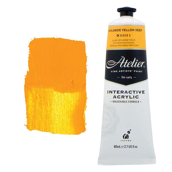 White Smoke Atelier Interactive Artists Acrylic Paint,  Arylamide Yellow Deep S3 80ml Acrylic Paints