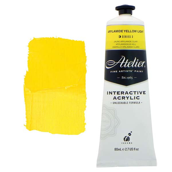 White Smoke Atelier Interactive Artists Acrylic Paint,  Arylamide Yellow Light S3 80ml Acrylic Paints