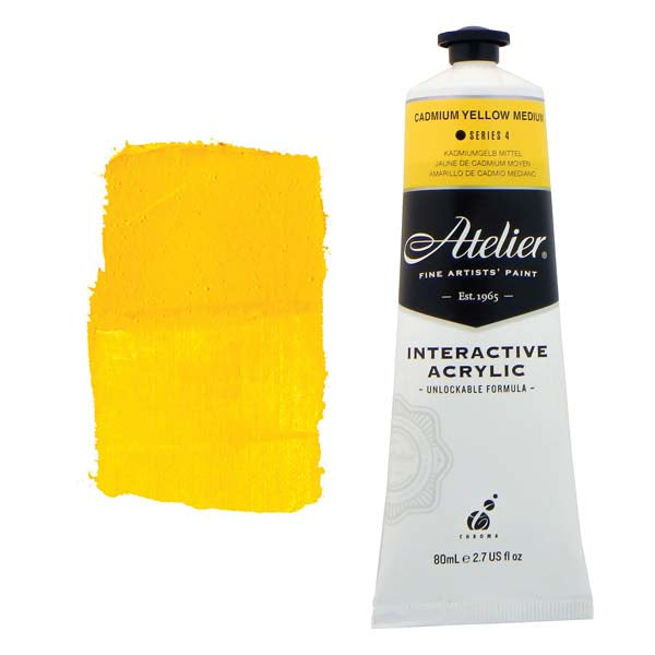 White Smoke Atelier Interactive Artists Acrylic Paint,  Cad Yellow Med S4 80ml Acrylic Paints
