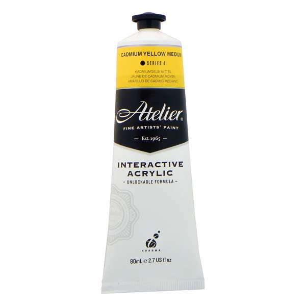 White Smoke Atelier Interactive Artists Acrylic Paint,  Cad Yellow Med S4 80ml Acrylic Paints