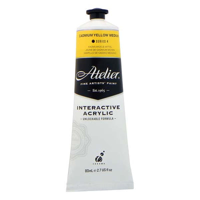 White Smoke Atelier Interactive Artists Acrylic Paint,  Cad Yellow Med S4 80ml Acrylic Paints