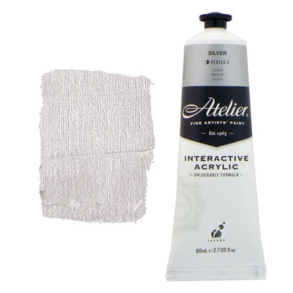 White Smoke Atelier Interactive Artists Acrylic Paint,  Silver S4 80ml Acrylic Paints