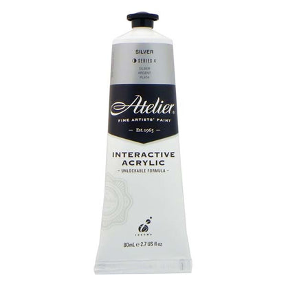 White Smoke Atelier Interactive Artists Acrylic Paint,  Silver S4 80ml Acrylic Paints
