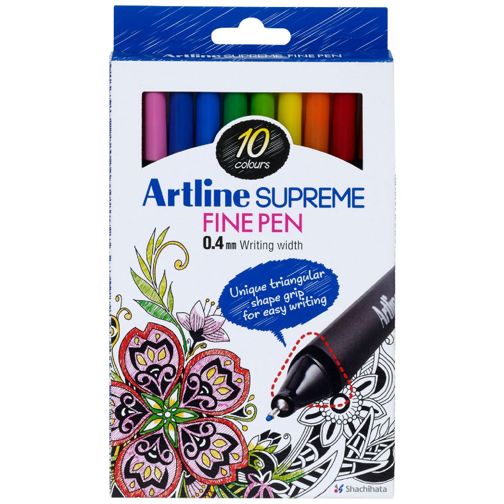 Lavender Artline Supreme Fineline Pen  0.4mm, Assorted Colours - 10 Pack Fineliner Pens