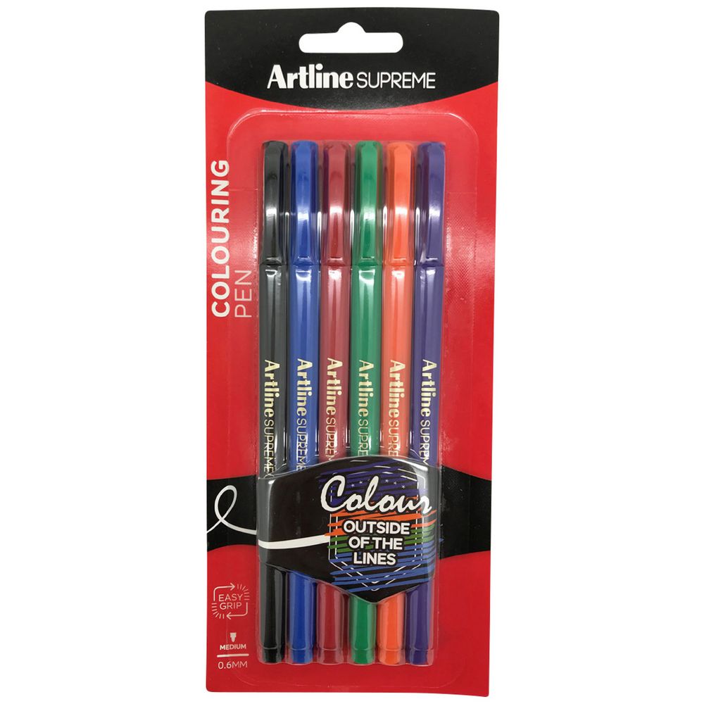 Dark Slate Gray Artline Supreme Fineline Pen 0.6mm, Assorted Colours - 6 Pack Fineliner Pens