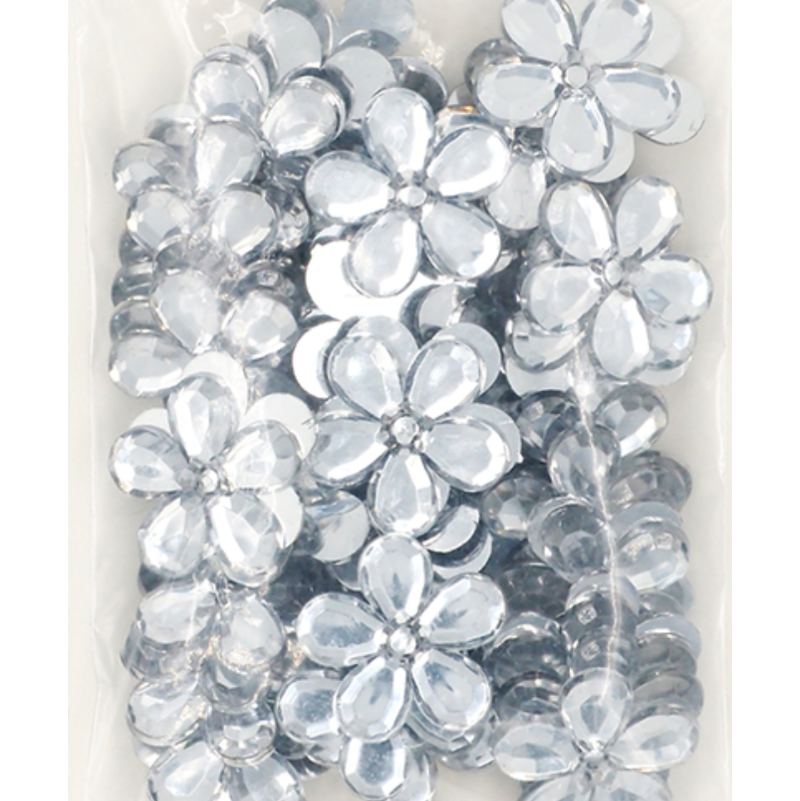 Light Gray Stick On Rstone Flowers 50Pcs Clear Gems & Rhinestones