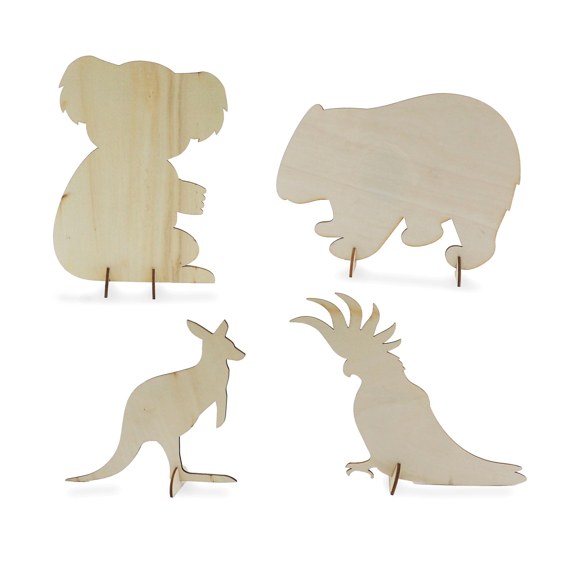 White Smoke Wood Australian Animals Standing 8Pcs Kids Craft Basics