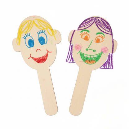 White Smoke Wood Popsicle Stick Faces 12Pc Kids Craft Basics