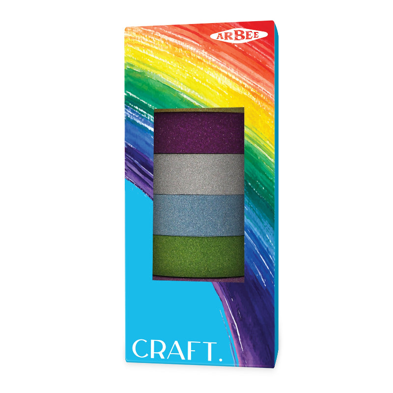 Arbee Washi Glitter Taspe, Assorted Colours, 8x  1.5cmx10M rolls