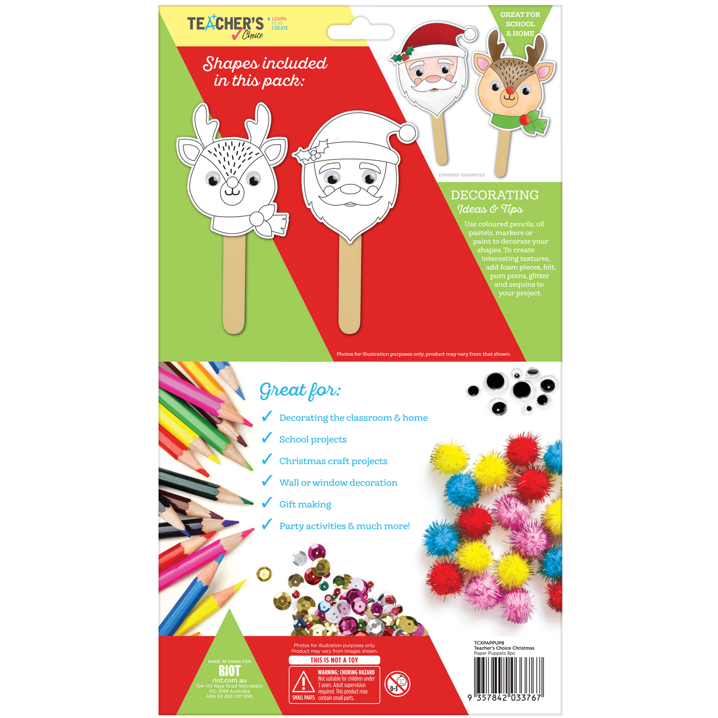 Dark Khaki Teacher's Choice Christmas Paper Puppets 8pc Christmas
