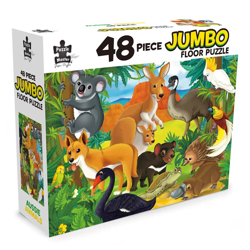 48-piece jumbo floor puzzle featuring Aussie animals: koala, kangaroo, and emu.