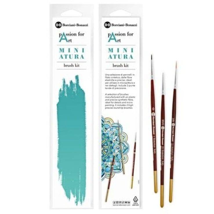 Cadet Blue Borciani e Bonazzi Miniature Art Brush Set Taklon and Synthetic Brushes