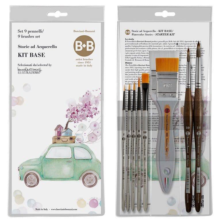 Light Gray Borciani e Bonazzi STARTER KIT 9 Brushes "Storie ad Acquerello” Laura Cortinovis Taklon and Synthetic Brushes