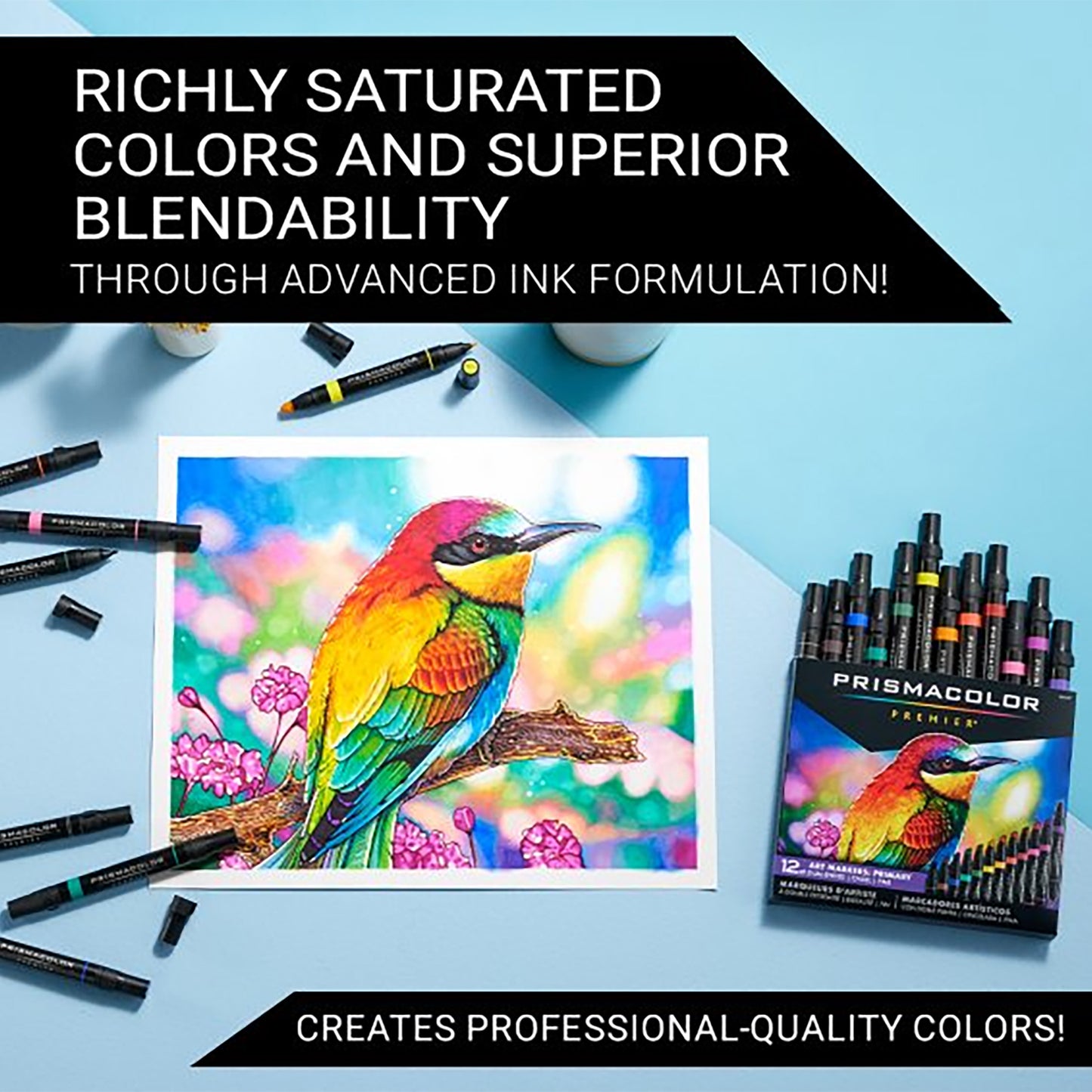 Black Prismacolor Premier Dual-Ended Art Markers – Primary & Secondary Colours, Set of 12 Pens & Markers