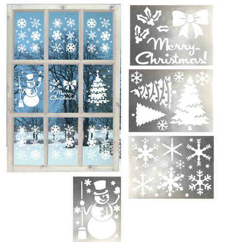 White Smoke XMAS Window Stencils, 4Pk Xmas