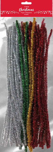 Dim Gray XMAS Chenille Pipe Cleaners, Assorted Colours, 50pk Xmas