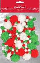 XMAS Pom Poms, Assorted Colours and Sizes, 50pk