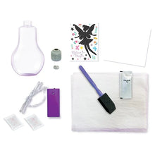 Fairy light bulb craft kit components: bulb, purple tool, sheets, glue