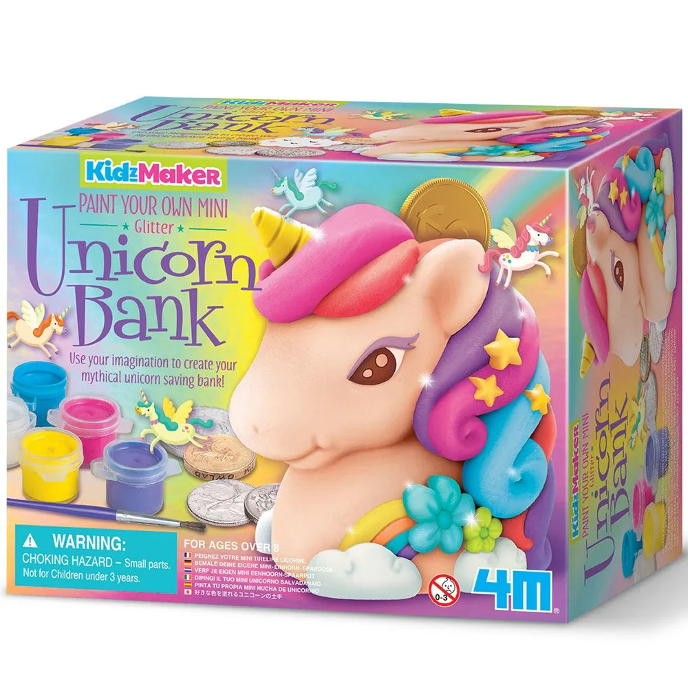 Glitter unicorn paint-your-own bank kit in colorful box