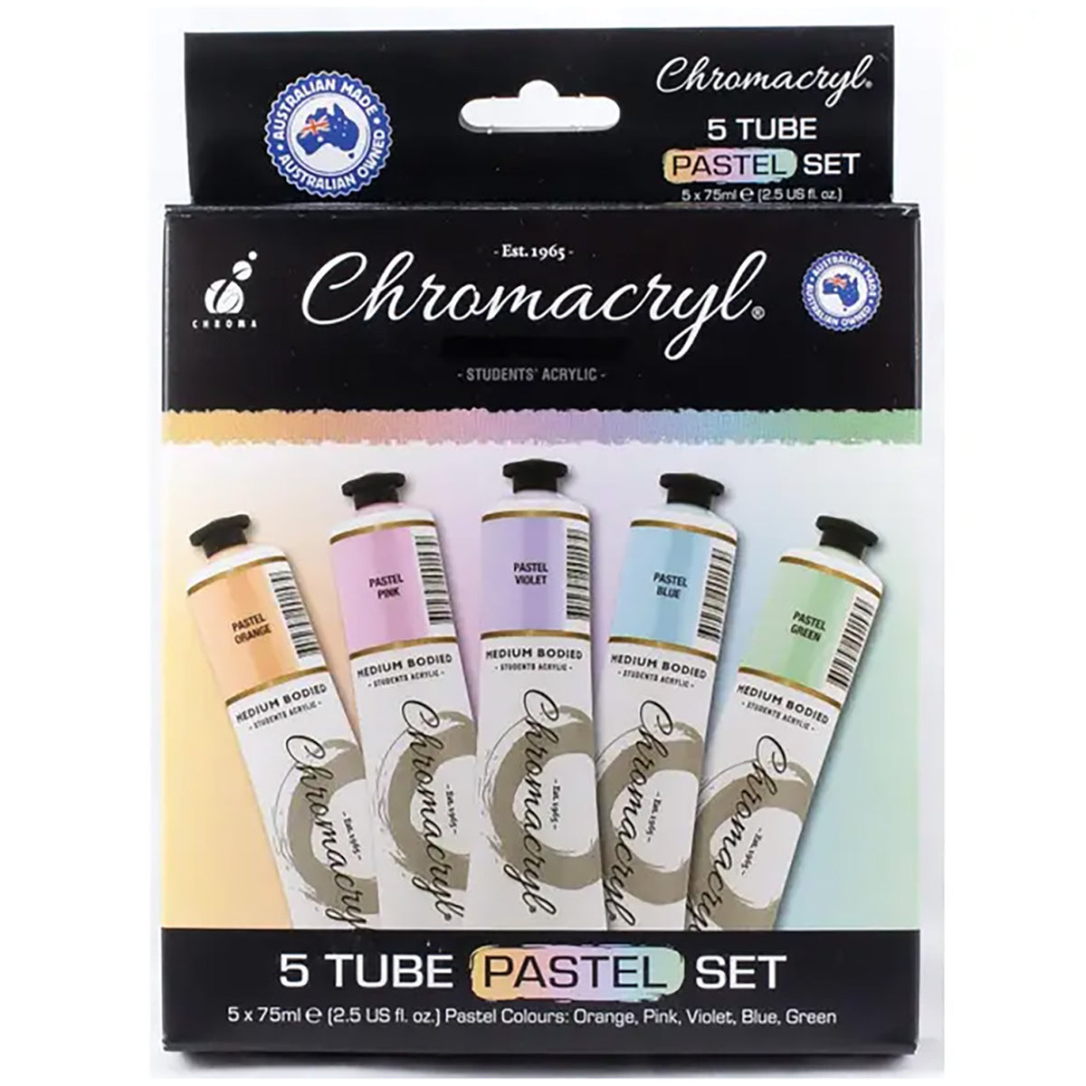 Black Chromacryl 5 x 75ml Pastel Tube Set Acrylic Paint