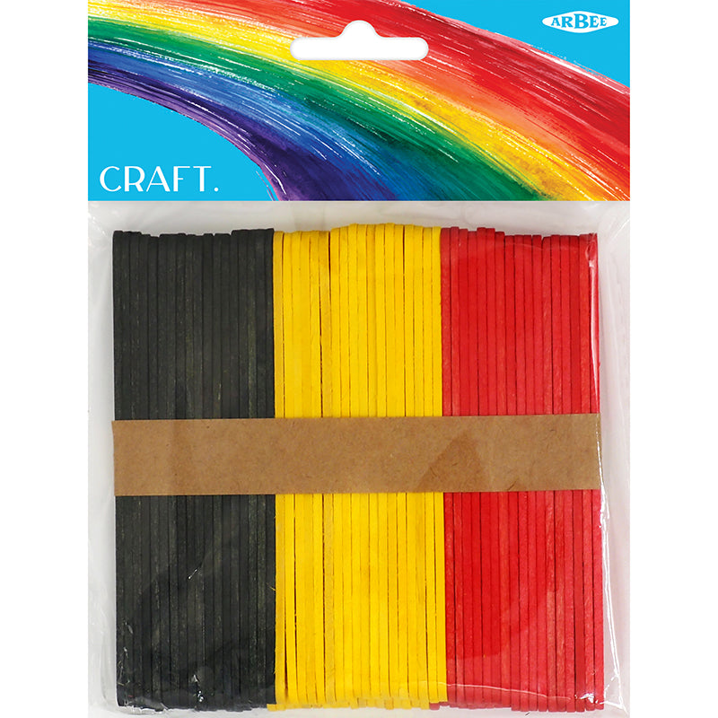 Gold Wood Craft Sticks Aboriginal Col 100Pk Kids Craft Basics