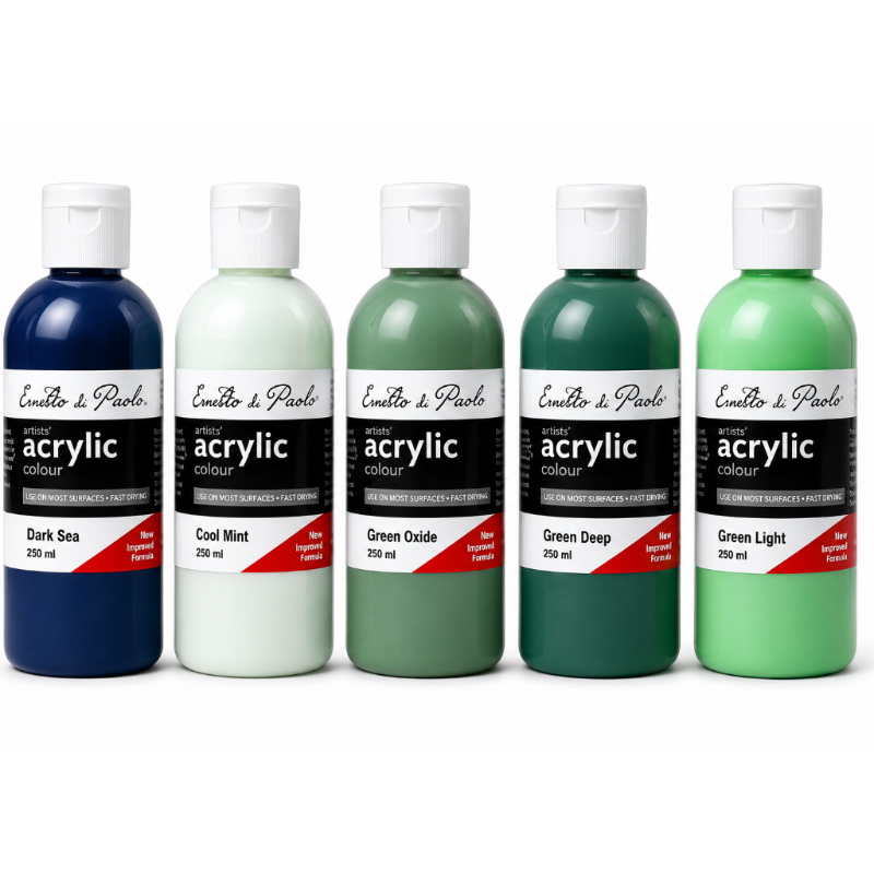 White Smoke Eraldo di Paolo Acrylic Paint, Green Hues Colour Collection 5x250ml Custom Bundle