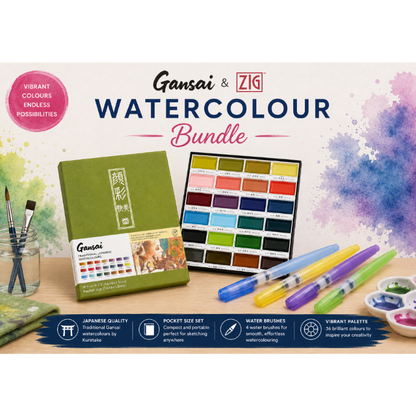 Misty Rose Gansai Watercolour Bundle, 24 Pack with Brushes Watercolour Paint
