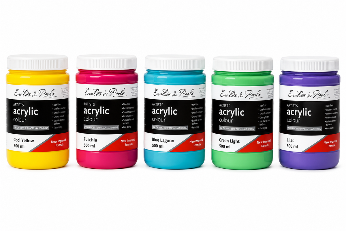 Black Eraldo di Paolo Acrylic Paint, Bright Blooms Collection 5x500ml Custom Bundle