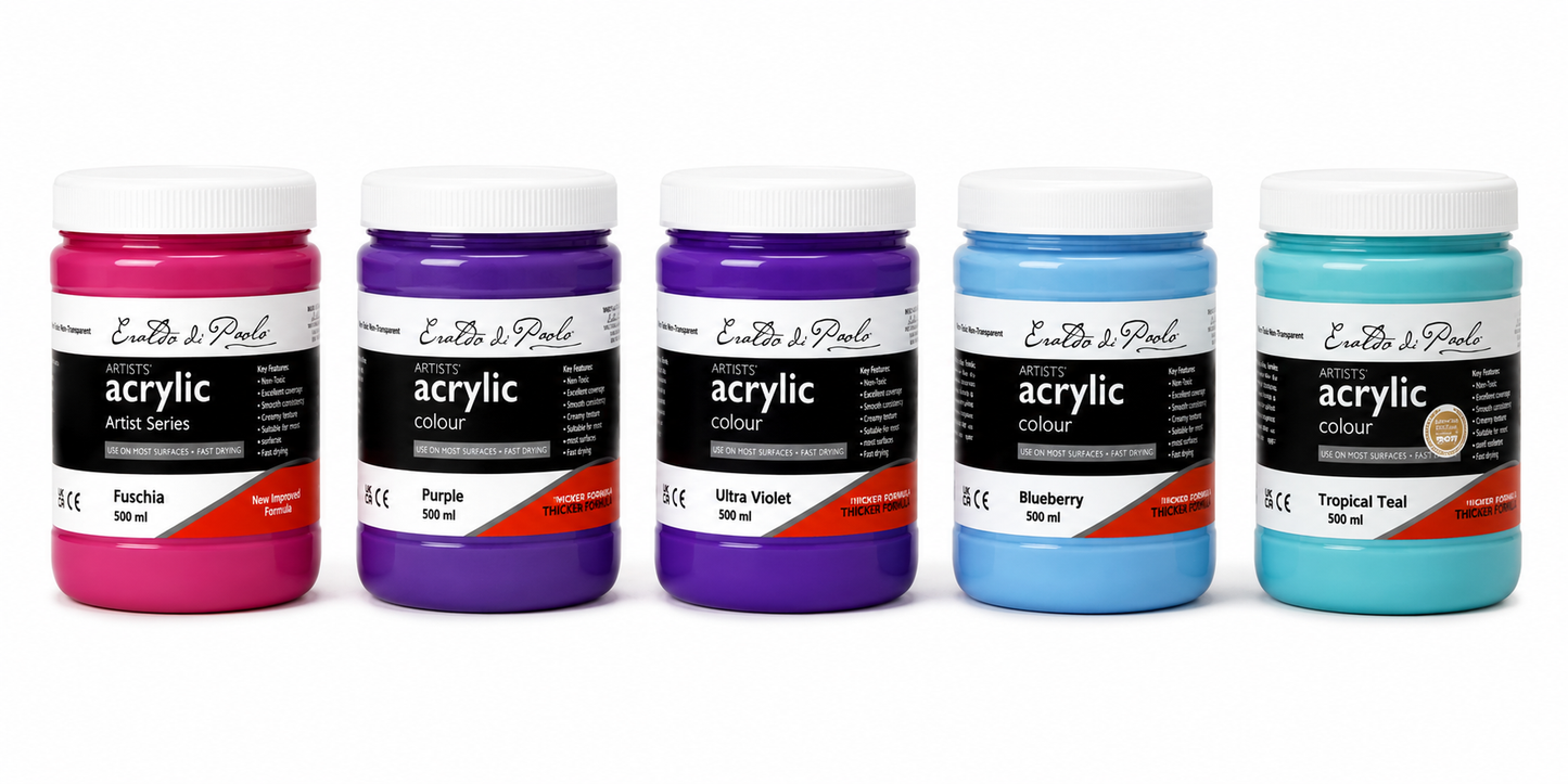 White Smoke Eraldo di Paolo Acrylic Paint, Purple Colours Collection 5x500ml Custom Bundle