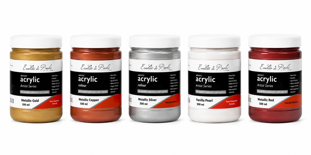 White Smoke Eraldo di Paolo Acrylic Paint, Metallic Colours Collection, 5x500ml Custom Bundle