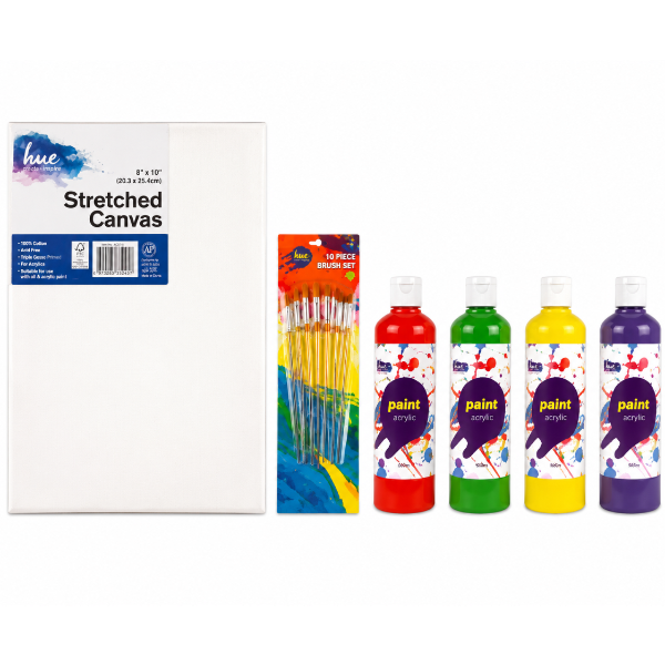 White Smoke Kids Creative Canvas and Paint Pack, 8x10in (20.3x25.4cm), 32 Pieces Custom Bundle