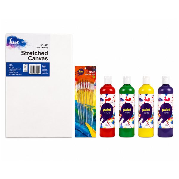 White Smoke Kids Creative Canvas and Paint Pack, 12x16in (30.5x40.6cm), 32 Pieces Custom Bundle