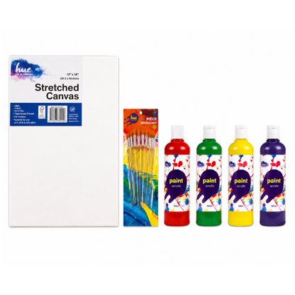 White Smoke Kids Creative Canvas and Paint Pack, 12x16in (30.5x40.6cm), 32 Pieces Custom Bundle