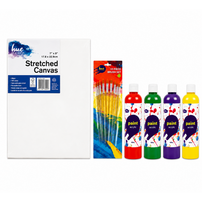 White Smoke Kids Creative Canvas and Paint Pack, 7x9in (17.8x22.9cm), 32 Pieces Custom Bundle