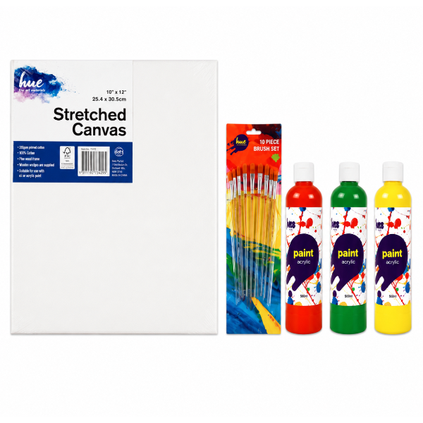 White Smoke Kids Creative Canvas and Paint Pack, 10x12in (25.4x30.5cm), 32 Pieces Custom Bundle