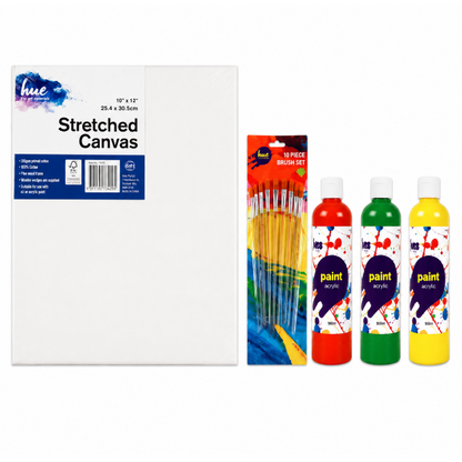White Smoke Kids Creative Canvas and Paint Pack, 10x12in (25.4x30.5cm), 32 Pieces Custom Bundle