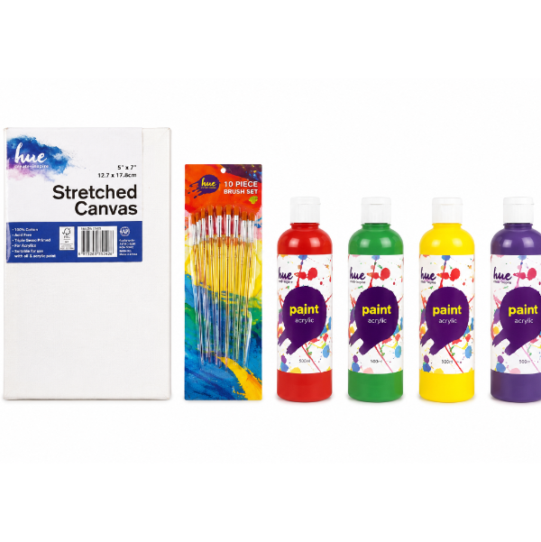 White Smoke Kids Creative Canvas and Paint Pack, 5x7in (12.7x17.8cm), 32 Pieces Custom Bundle