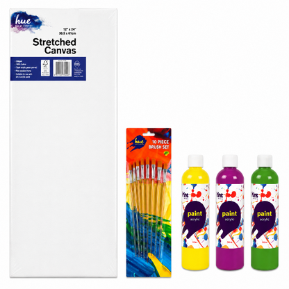 White Smoke Kids Creative Canvas and Paint Pack, 12x24in (30.5x61cm), 32 Pieces Custom Bundle